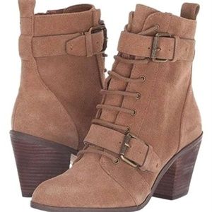 Tan Suede Brown Combat Lace-up Boots Bootie